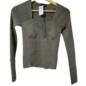 NWT🏷️House of Harlow 1960 Metallic Knit Corset Sweater Bustier Moss Green